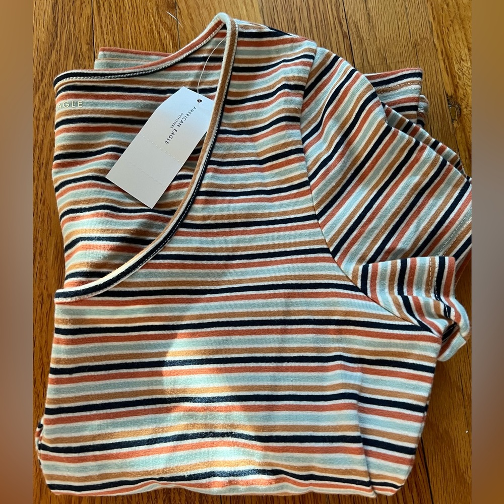 American Eagle Stripe Button T-Shirt